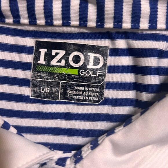 IZOD Golf Men Large White Blue Striped‎ Performance Short Sleeve Golf Polo (W) - Picture 6 of 7